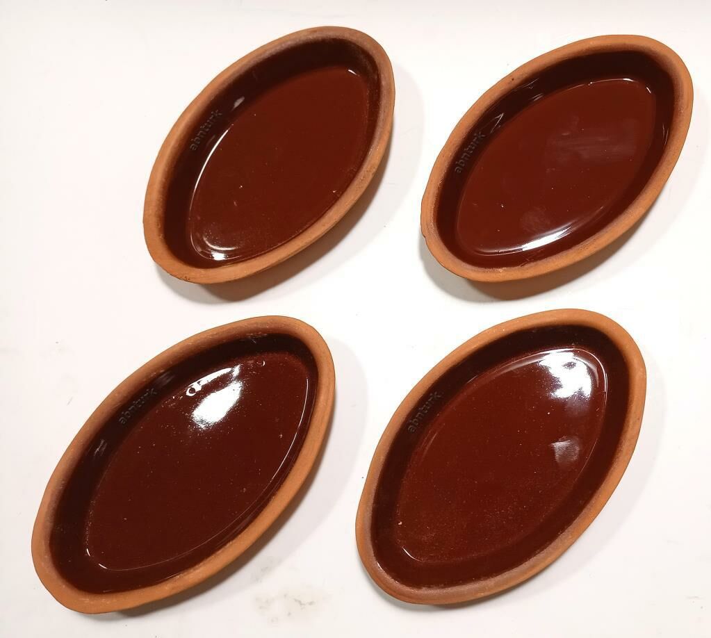 4 adet Kayık Tabak 15x9 Toprak Güveç Fırın Kabı Organik Pişirilmiş içi Sırlı Kahvaltı Güveçleri