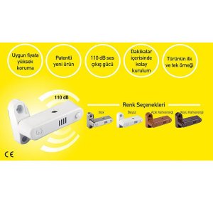 Kapı ve Pencere İçin Alarmlı Metal Çocuk ve Güvenlik Kilidi 110 db ses 1. Kalite Beyaz Renk