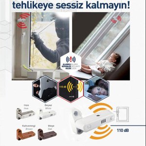 Kapı ve Pencere İçin Alarmlı Metal Çocuk ve Güvenlik Kilidi 110 db ses 1. Kalite Beyaz Renk