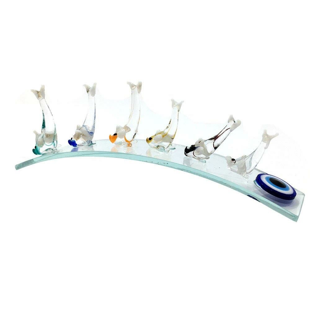 Cam El İşçiliği Küçükten Büyüğe Nazarlıklı 6'lı Yunus Balığı Dekoratif Biblo