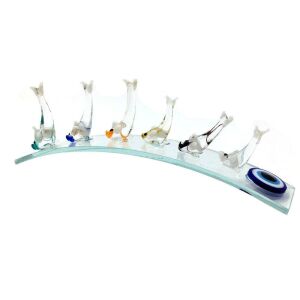 Cam El İşçiliği Küçükten Büyüğe Nazarlıklı 6'lı Yunus Balığı Dekoratif Biblo