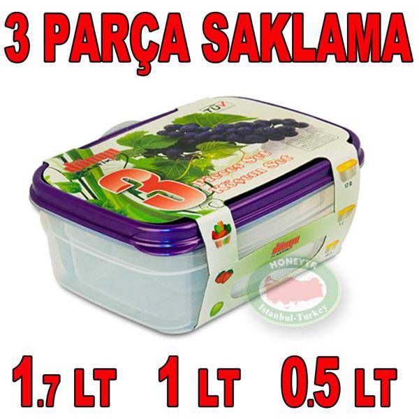 3pcs KÖŞEM SET SAKLAMA KAPLARI MİKRODALGA UYUMLU