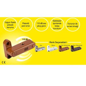 Kapı ve Pencere İçin Alarmlı Metal Çocuk ve Güvenlik Kilidi 110 db ses 1. Kalite Kahverengi Renk