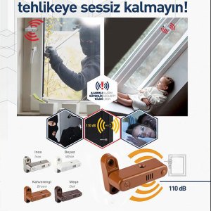 Kapı ve Pencere İçin Alarmlı Metal Çocuk ve Güvenlik Kilidi 110 db ses 1. Kalite Kahverengi Renk
