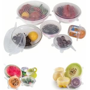 Yeniden Kullanılabilir Hava Almaz 6lı Silikon Streç Kapak Seti Yıkanabilir,Mikro Dalga Fırına Uygun