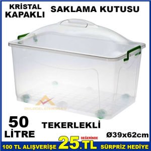 KRİSTAL FANUS KAPAKLI MAKSİ ERZAK KUTUSU 50LİTRE
