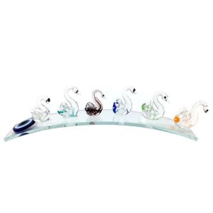 Şeffaf Cam El İşçiliği Küçükten Büyüğe Nazarlıklı 6'lı Kuğu Dekoratif Biblo