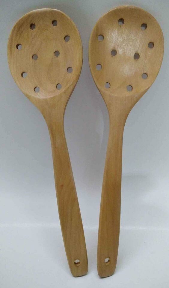 Bambu Düz Delikli Süzgeç Kaşık 31 Cm El Yapımı B-4
