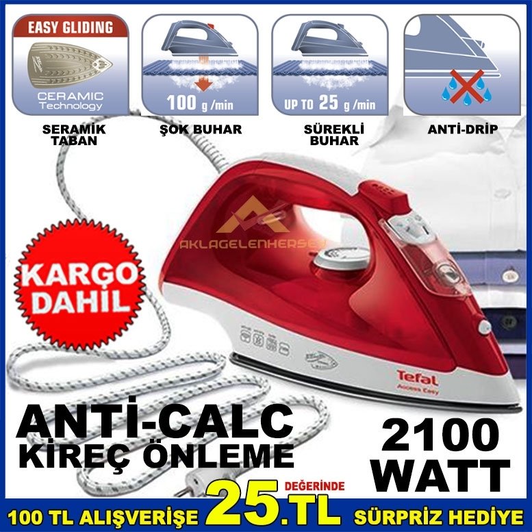 TEFAL ACCESS EASY 2100w SERAMİK TABANLI BUHARLI ÜTÜ