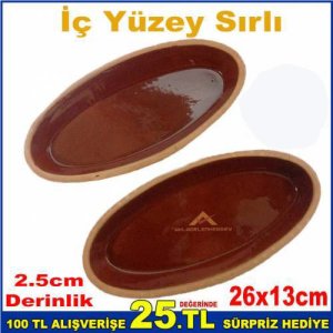 26x13cm 2'li SET TOPRAK GÜVEÇ KABI YÜKSEK ATEŞE DAYANIKLI GÜVEÇ FIRIN KABI TOPRAK KAYIK TABAK