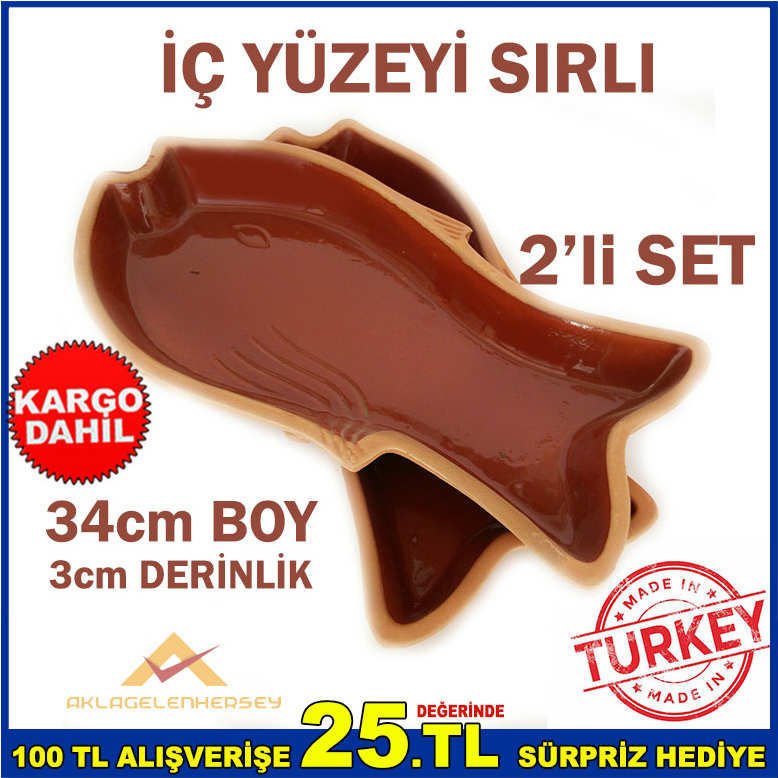 34cm 2'Lİ BÜYÜK TOPRAK GÜVEÇ LEVREK FIRIN TAVA -2