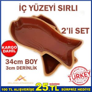 34cm 2'Lİ BÜYÜK TOPRAK GÜVEÇ LEVREK FIRIN TAVA -2
