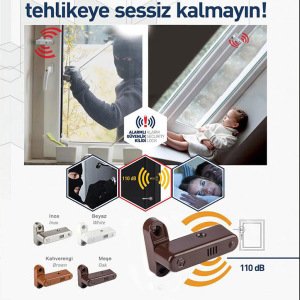 Kapı ve Pencere İçin Alarmlı Metal Çocuk ve Güvenlik Kilidi 110 db ses 1. Kalite Koyu Kahverengi