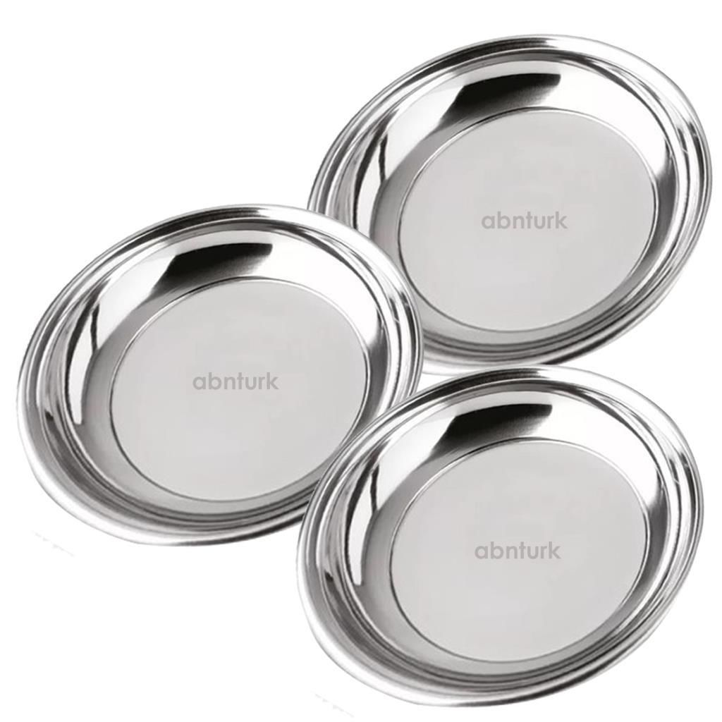 Yaşam Boyu Garantili 3 adet 20cm Paslanmaz Çelik Çukur Yemek Tabağı BüyükPorsyon Sağlam Metal Tabak