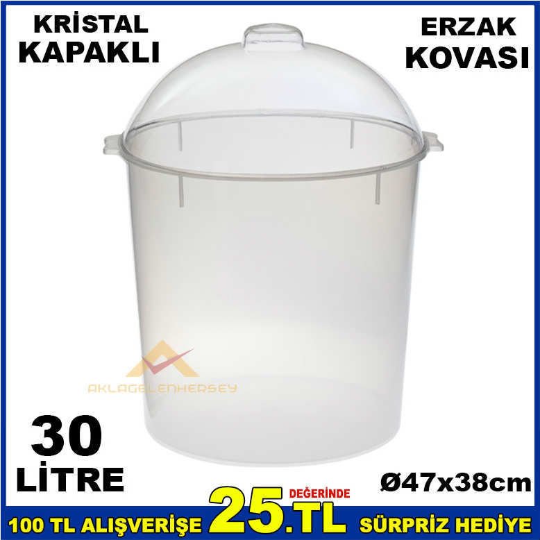 47cm KRİSTAL FANUS KAPAKLI ERZAK KOVASI 30 LİTRE