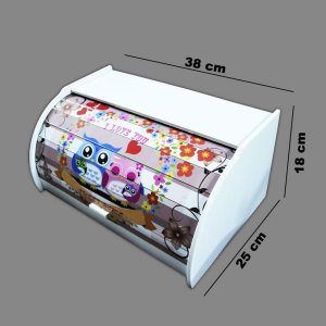 Desenli Sürgülü Akardeon Kapaklı Ahşap Ekmek Dolabı 38x25cm - Ekmek Kutusu