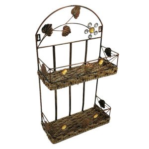 Ferforje Taş Süslemeli İki Katlı Dekoratif Dikdörtgen Kapı Sepeti Metal Gazetelik