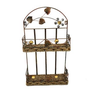 Ferforje Taş Süslemeli İki Katlı Dekoratif Dikdörtgen Kapı Sepeti Metal Gazetelik