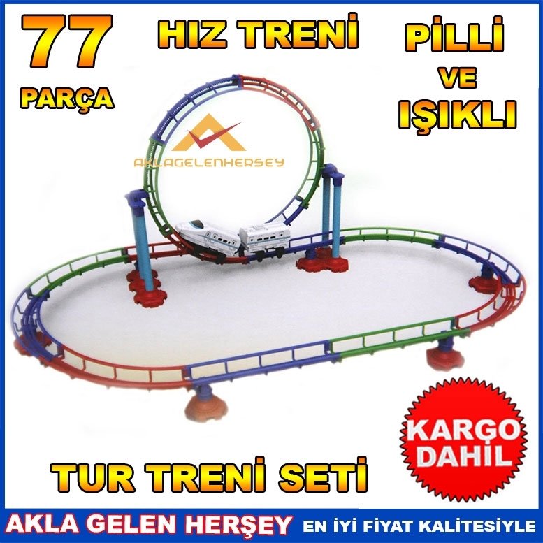 Ücretsiz Kargo IŞIKLI PİLLİ 77 PARÇA HIZ TRENİ TUR TREN SETİ