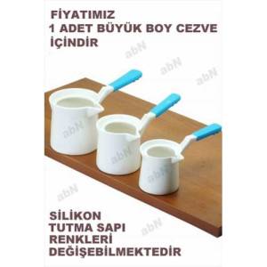 Ocak+Kömür Ateşine Yüksek Isıya Dayanıklı Porselen Kahve Cezvesi 3-5 Kişilik Büyük Boy Silikon Saplı