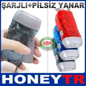 3 LEDLİ DİNAMOLU PİLSİZ EL FENERİ BÜYÜTEÇLİ 3LED