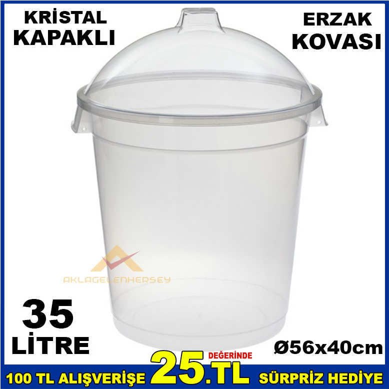 KRİSTAL FANUS KAPAKLI ORTA ERZAK KOVASI 35 LİTRE