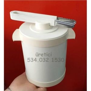 Beyaz krem renk buz kovası çift kat plastik cidarlı izoleli büyük boy kapaklı buz kovası özel maşalı