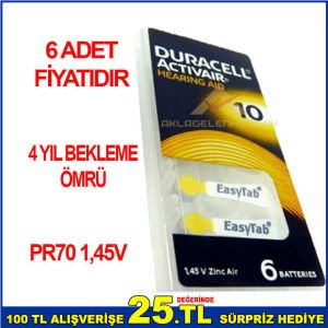 Dünyadaki Eniyi Kulaklık Pili 6ad 10 numara Duracell Kulaklık Pili DURACELL ACTIVAIR 10 PR70-1.45V-1