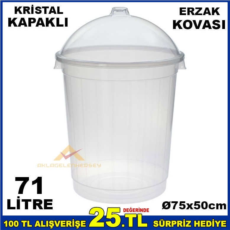 KRİSTAL FANUS KAPAKLI MEGA ERZAK KOVASI 71 LİTRE
