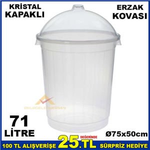 KRİSTAL FANUS KAPAKLI MEGA ERZAK KOVASI 71 LİTRE