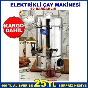 PASLANMAZ ÇELİK TERMOSTAT İKAZ LAMBALI 60 BARDAKLIK ÇAY MAKİNESİ