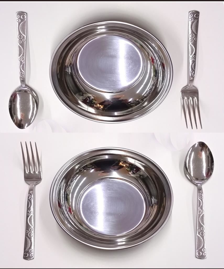 YaşamBoyu Garanti 6 parça Yemek Seti 16cm Standart Porsiyon 2 Çelik Yemek Tabağı +2 Çatal +2 Kaşık