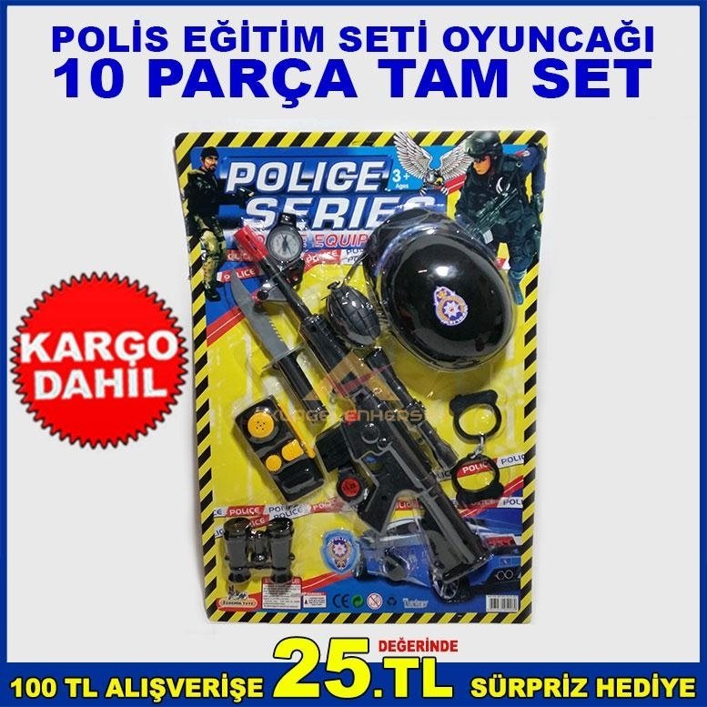 10 PARÇA TAM SET BÜYÜK TÜFEKLİ OYUNCAK POLİS EĞİTİM SETİ