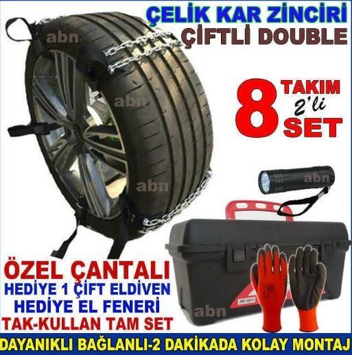 Özel Çantalı Tam Set,Hediye Çalışma Eldiveni ve Hediye Metal Fener ile En Dayanıklı Kar Zinciri