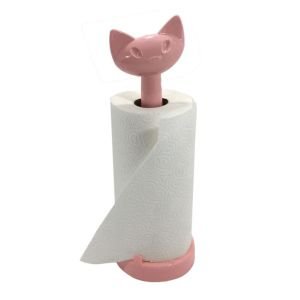 Pembe Renk Kedi Tasarımlı Plastik Masa Üstü Kağıt Havluluk Standı Pembe Renk Dekoratif Kedi Havluluk