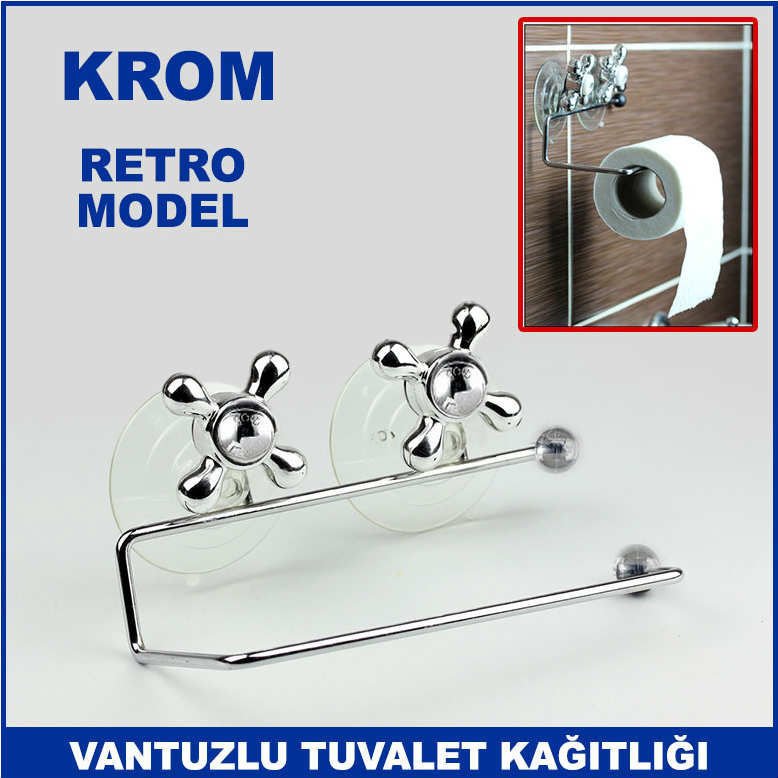 Krom Kaplama Retro Musluk Başı Modeli Vantuzlu Dekoratif Tuvalet Kağıtlığı - Tuvalet Kağıdı Askısı