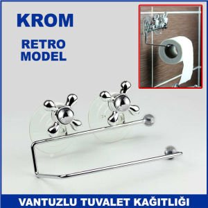 Krom Kaplama Retro Musluk Başı Modeli Vantuzlu Dekoratif Tuvalet Kağıtlığı - Tuvalet Kağıdı Askısı