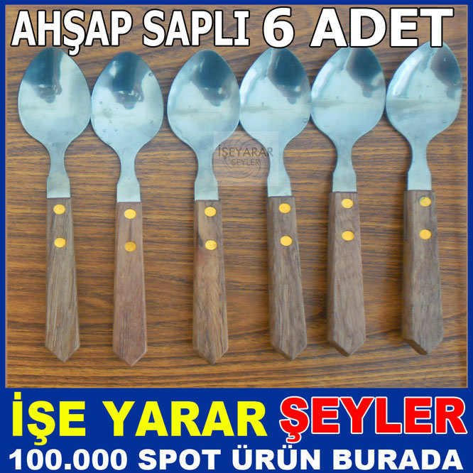 AHŞAP SAPLI 6 LI PORTATİF ÇELİK KAŞIK SETİ