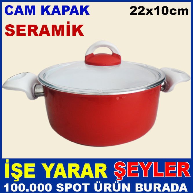 CAM KAPAKLI YANMAZ YAPIŞMAZ SERAMİK TENCERE