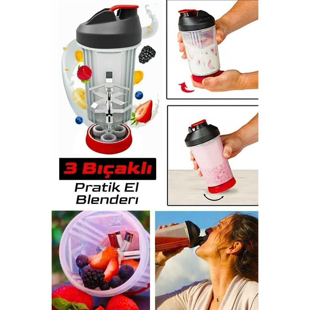 3 Bıçaklı Taşınabilir Pratik El Blenderı Sebze Meyve Doğrayıcı İçecek Karıştırıcı Matara Blender