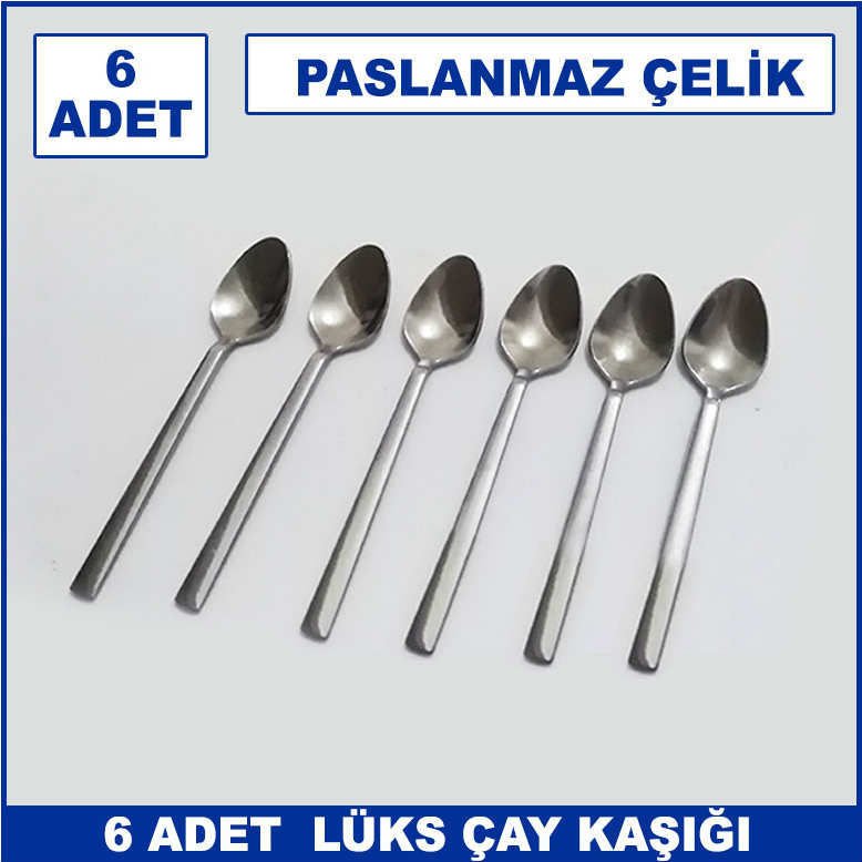 6 Adet Lüks Düz Sade Model Paslanmaz Çelik Rostfrei Çay Kaşığı Seti