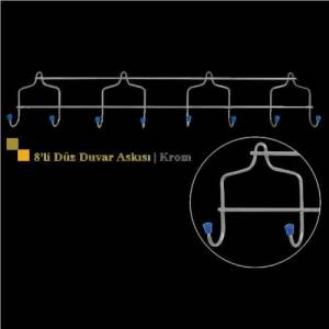 8 Kancalı Düz Duvar Askılığı 53cm Uzunluğunda Büyük Boy Metal Eşya Taşıyıcı Askılık
