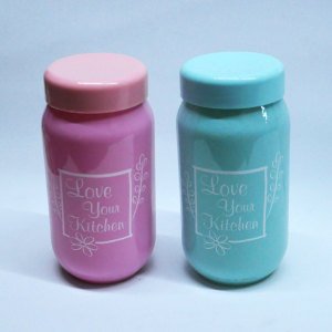 2'li Takım Dış Yüzeyi Fırın Boyama Dekoratif Baskılı 1 lt Cam Kavanoz - Saklama Kabı - Baharatlık