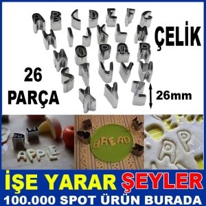 ÜCRETSİZ KARGO 26 HARFLİ PASLANMAZ ÇELİK ALFABE KURABİYE KALIBI