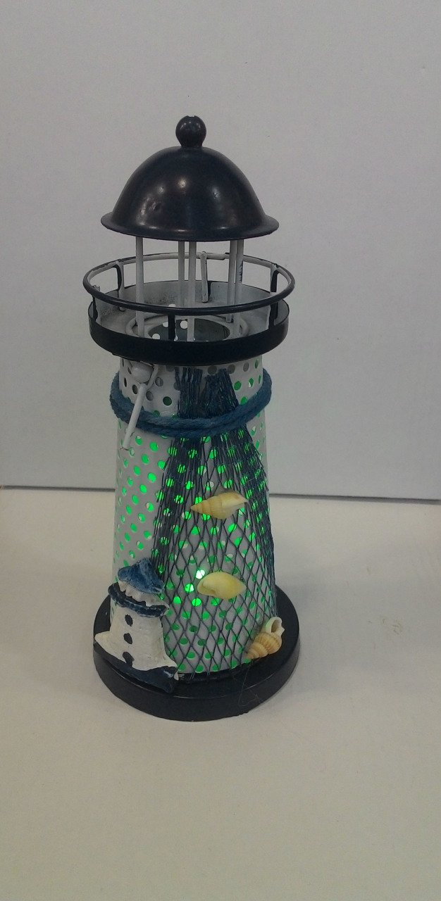 Renkli Led Işıklı Metal Deniz Feneri Şamdan orta boy