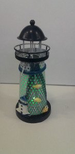 Renkli Led Işıklı Metal Deniz Feneri Şamdan orta boy