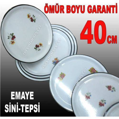 40cm Sini Sağlıklı Çinko Tepsi Sofra Servis Tepsisi 40cm İçi Çiçekli Beyaz Emaye Tepsi Hijyeniktir
