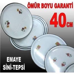 40cm Sini Sağlıklı Çinko Tepsi Sofra Servis Tepsisi 40cm İçi Çiçekli Beyaz Emaye Tepsi Hijyeniktir