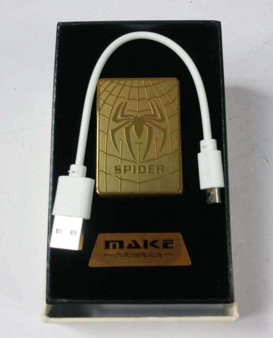 Örümcek Desenli Make Smoking Set Zippo Gazsız USB Kablolu Çakmak