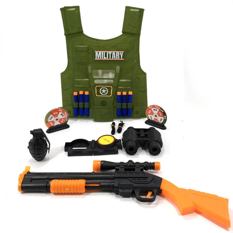 15 Parça Çelik Yelekli Sünger Mermili Oyuncak Askeri Komando Seti Yumuşak Mermili Hedefli Asker Seti